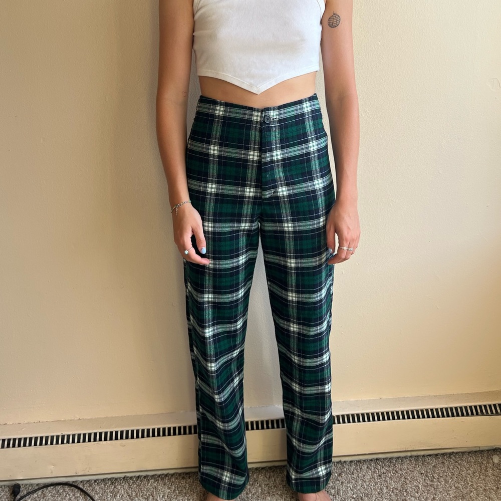 Brandy Melville Blue and Green Plaid Trousers